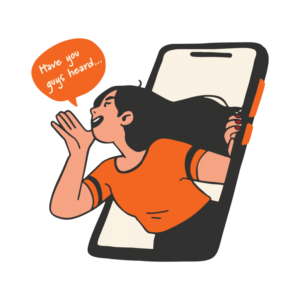 Woman shouting from her phone about a new brand she want to share